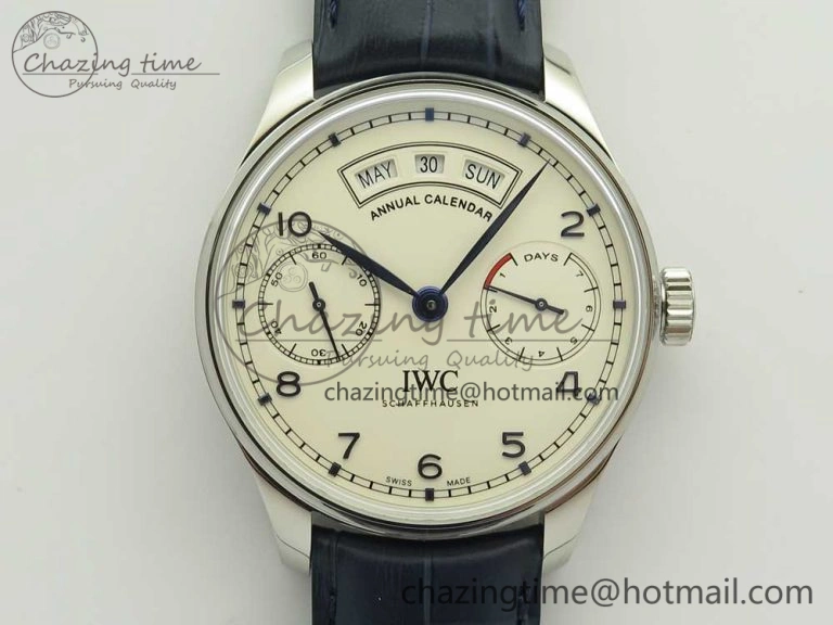 Vibrant Portuguese Real PR Real Annual Calendar IW5035 ZF 1:1 Best Edition White Dial Blue Markers on Blue Leather Strap A 7143