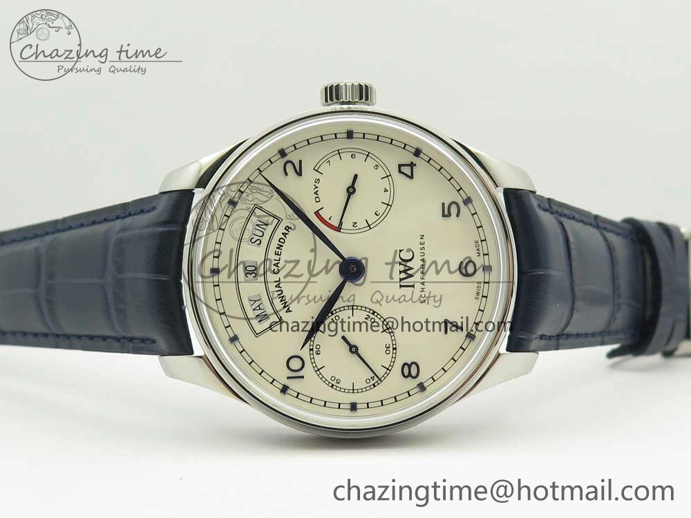 Vibrant Portuguese Real PR Real Annual Calendar IW5035 ZF 1:1 Best Edition White Dial Blue Markers on Blue Leather Strap A 7143