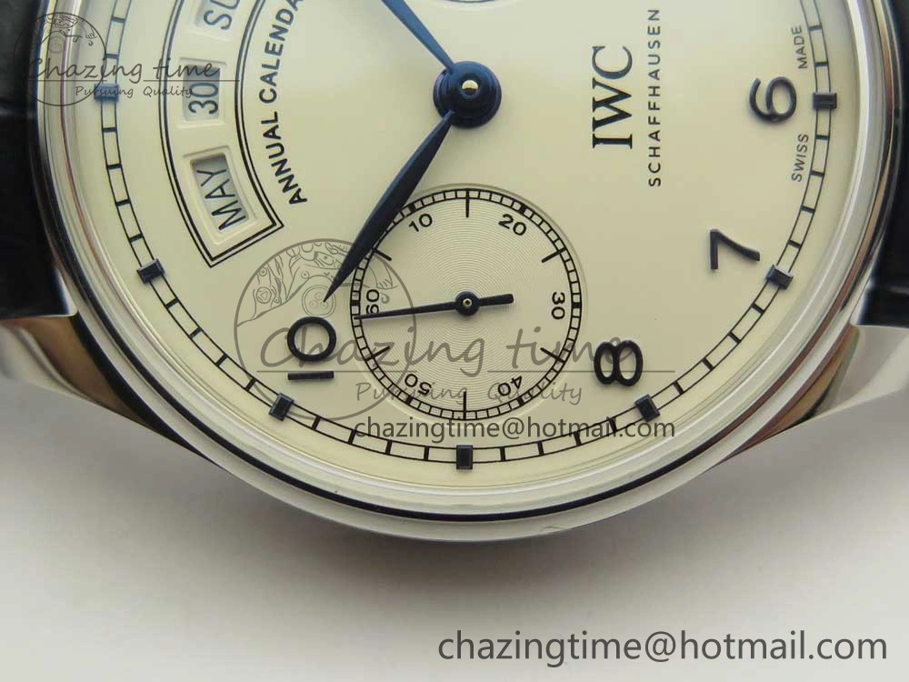Vibrant Portuguese Real PR Real Annual Calendar IW5035 ZF 1:1 Best Edition White Dial Blue Markers on Blue Leather Strap A 7143