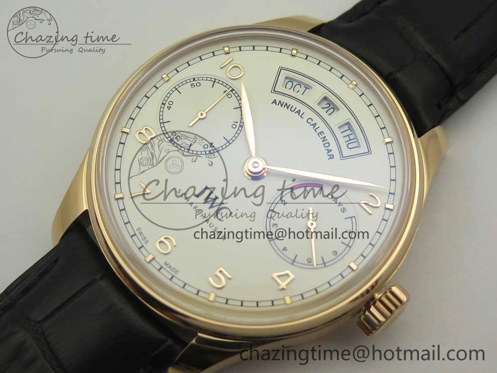 Portuguese Real PR Real Annual Calendar IW503501 RG ZF 1:1 Best Edition White Dial on Black Leather Strap A Neat 7150