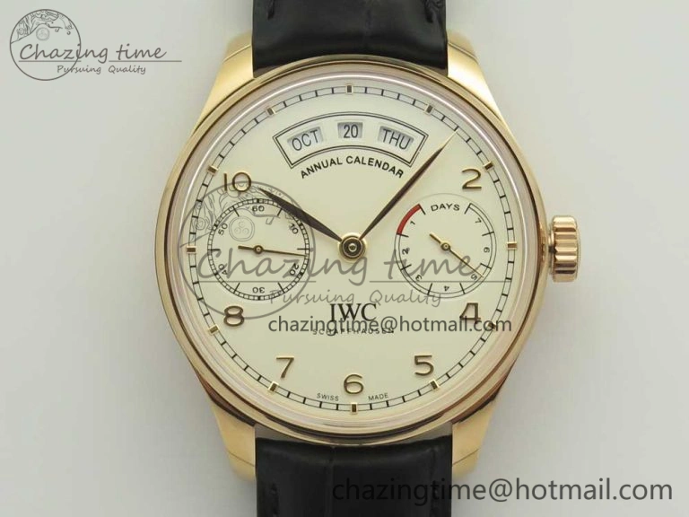 Portuguese Real PR Real Annual Calendar IW503501 RG ZF 1:1 Best Edition White Dial on Black Leather Strap A Neat 7150