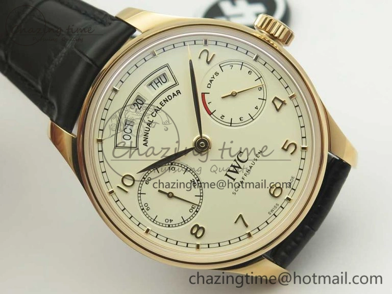 Portuguese Real PR Real Annual Calendar IW503501 RG ZF 1:1 Best Edition White Dial on Black Leather Strap A Neat 7150