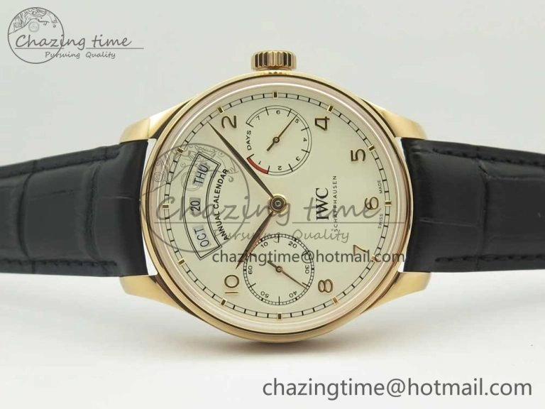 Portuguese Real PR Real Annual Calendar IW503501 RG ZF 1:1 Best Edition White Dial on Black Leather Strap A Neat 7150