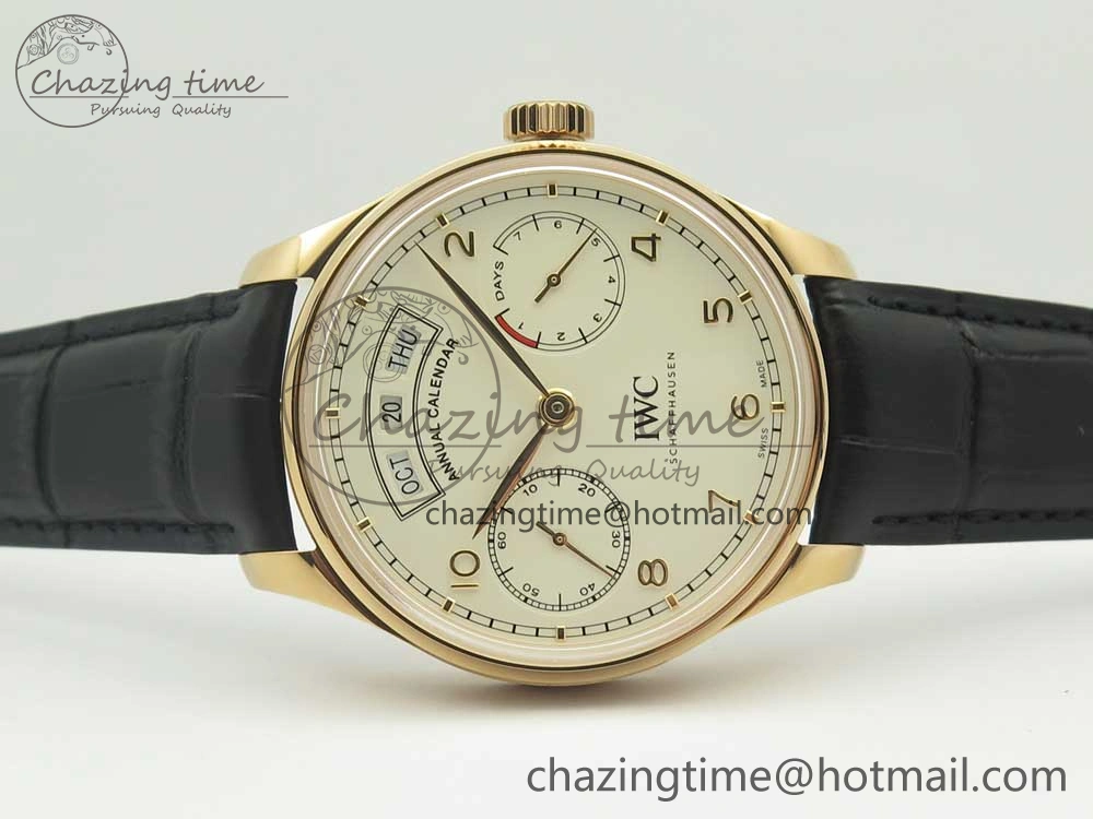 Portuguese Real PR Real Annual Calendar IW503501 RG ZF 1:1 Best Edition White Dial on Black Leather Strap A Neat 7150