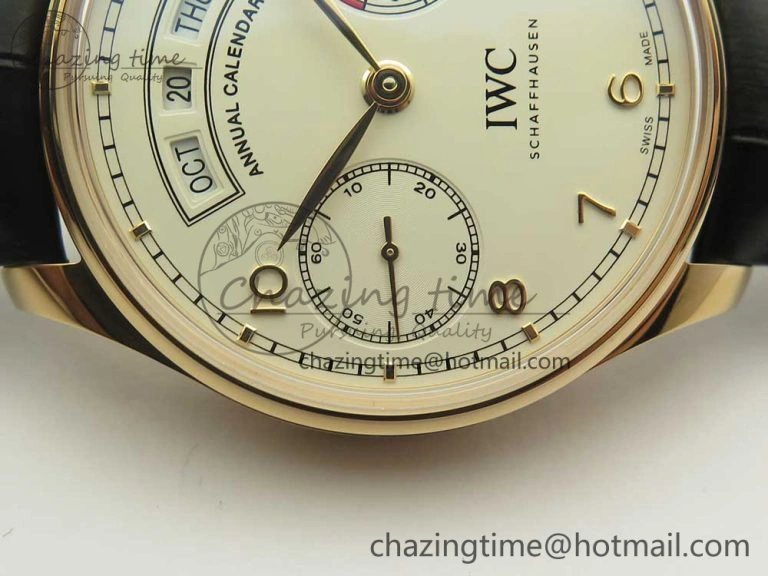 Portuguese Real PR Real Annual Calendar IW503501 RG ZF 1:1 Best Edition White Dial on Black Leather Strap A Neat 7150