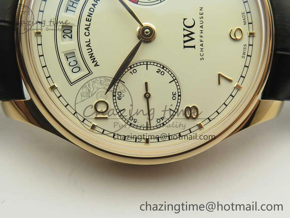 Portuguese Real PR Real Annual Calendar IW503501 RG ZF 1:1 Best Edition White Dial on Black Leather Strap A Neat 7150