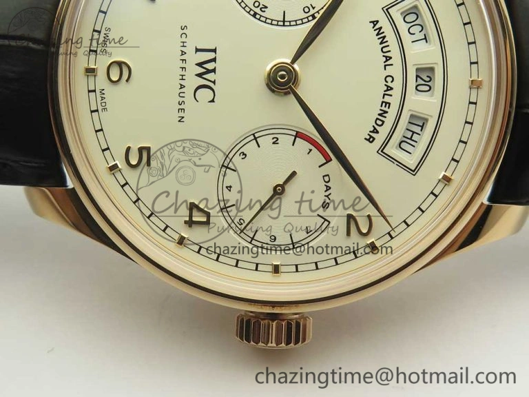 Portuguese Real PR Real Annual Calendar IW503501 RG ZF 1:1 Best Edition White Dial on Black Leather Strap A Neat 7150