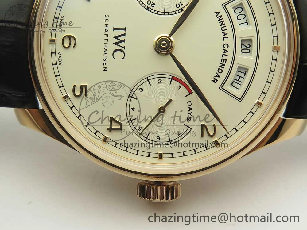 Portuguese Real PR Real Annual Calendar IW503501 RG ZF 1:1 Best Edition White Dial on Black Leather Strap A Neat 7150