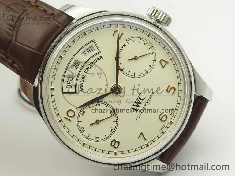 Portuguese Real PR Real Annual Calendar IW503501 ZF 1:1 Best Edition White Dial on Brown Leather Strap A TravelReady 7157
