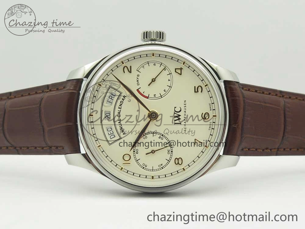 Portuguese Real PR Real Annual Calendar IW503501 ZF 1:1 Best Edition White Dial on Brown Leather Strap A TravelReady 7157
