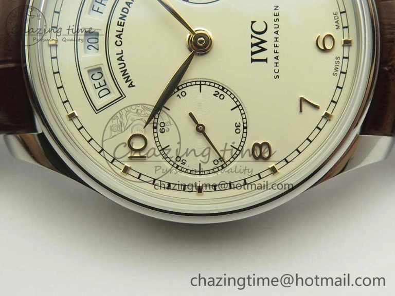 Portuguese Real PR Real Annual Calendar IW503501 ZF 1:1 Best Edition White Dial on Brown Leather Strap A TravelReady 7157