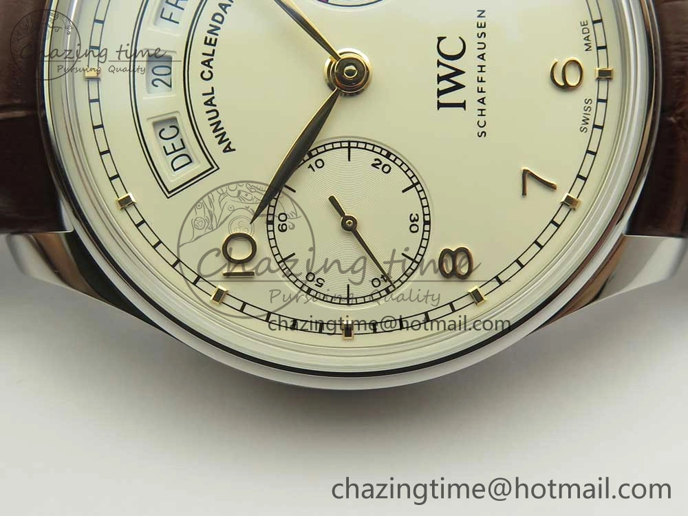 Portuguese Real PR Real Annual Calendar IW503501 ZF 1:1 Best Edition White Dial on Brown Leather Strap A TravelReady 7157