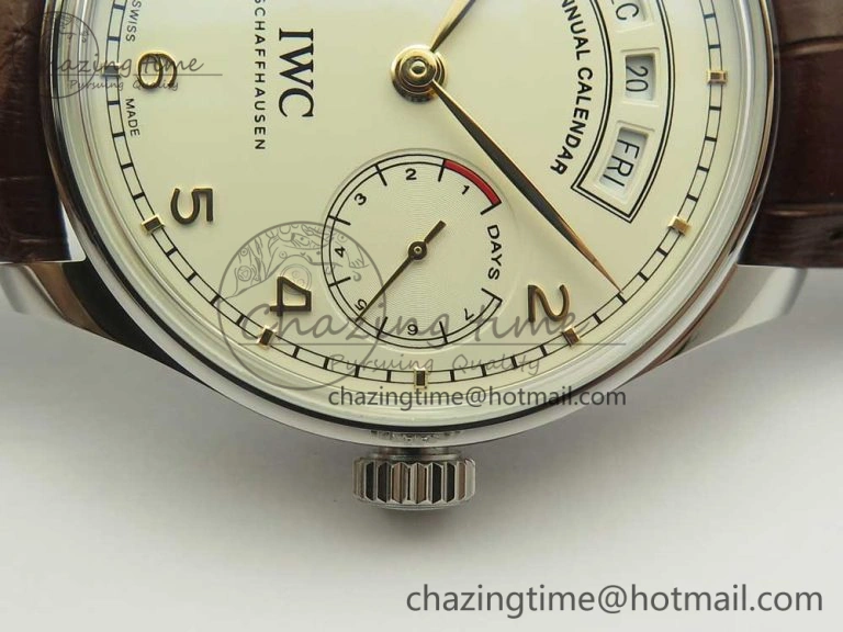 Portuguese Real PR Real Annual Calendar IW503501 ZF 1:1 Best Edition White Dial on Brown Leather Strap A TravelReady 7157