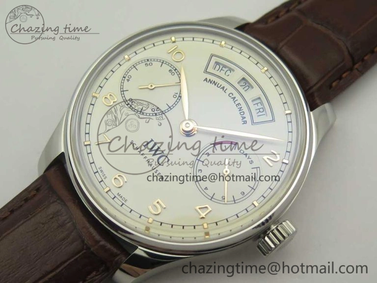 Portuguese Real PR Real Annual Calendar IW503501 ZF 1:1 Best Edition White Dial on Brown Leather Strap A TravelReady 7157