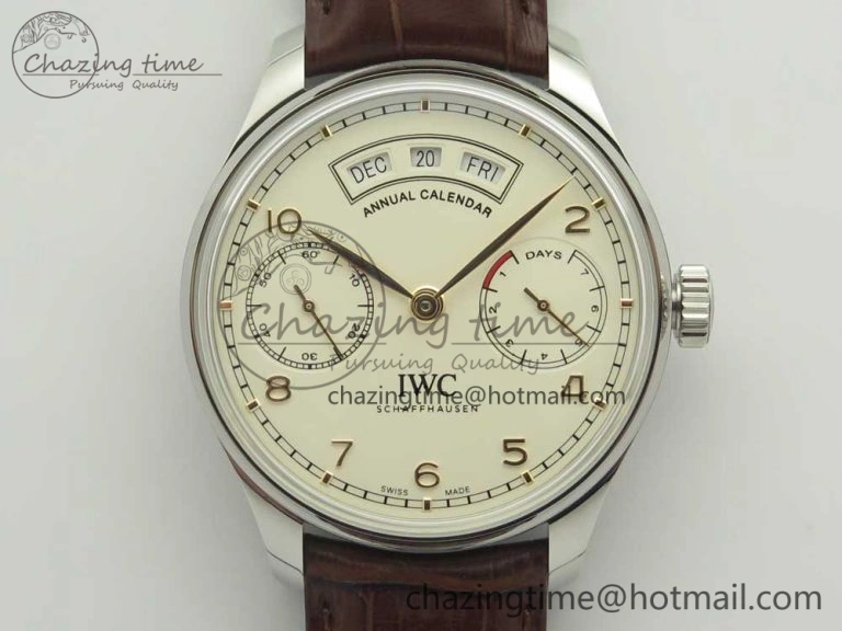 Portuguese Real PR Real Annual Calendar IW503501 ZF 1:1 Best Edition White Dial on Brown Leather Strap A TravelReady 7157