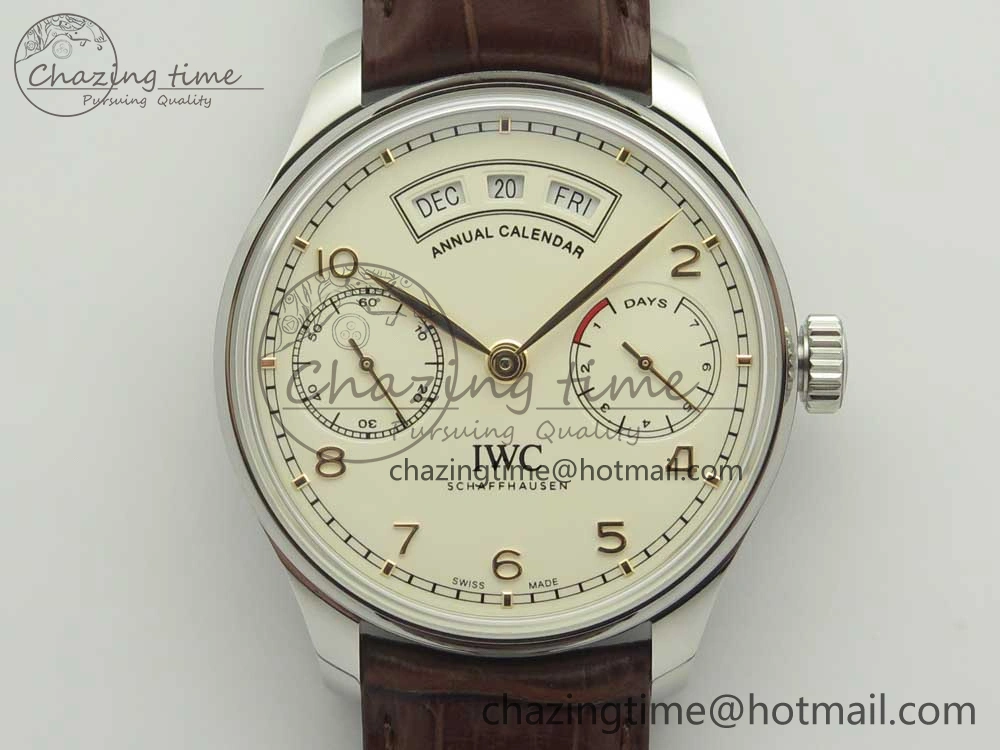 Portuguese Real PR Real Annual Calendar IW503501 ZF 1:1 Best Edition White Dial on Brown Leather Strap A TravelReady 7157