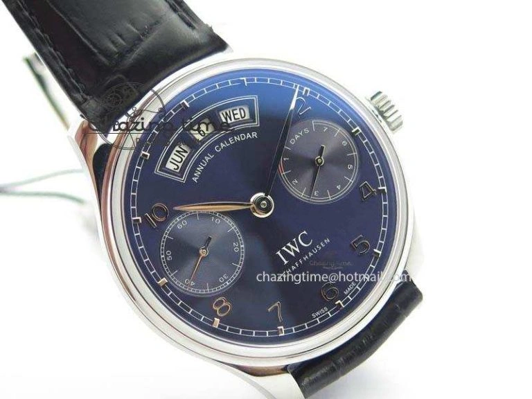 Portuguese Real PR Real Annual Calendar IW503502 YLF 1:1 Best Edition Blue Dial On Leather Strap A Timeless 7244