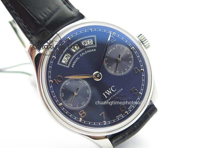 Portuguese Real PR Real Annual Calendar IW503502 YLF 1:1 Best Edition Blue Dial On Leather Strap A Timeless 7244