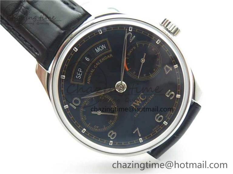 Portuguese Real PR Real Annual Calendar IW503502 ZF 1:1 Best Edition Black Dial Steel Markers on Black Leather Strap A TechFriendly 7134