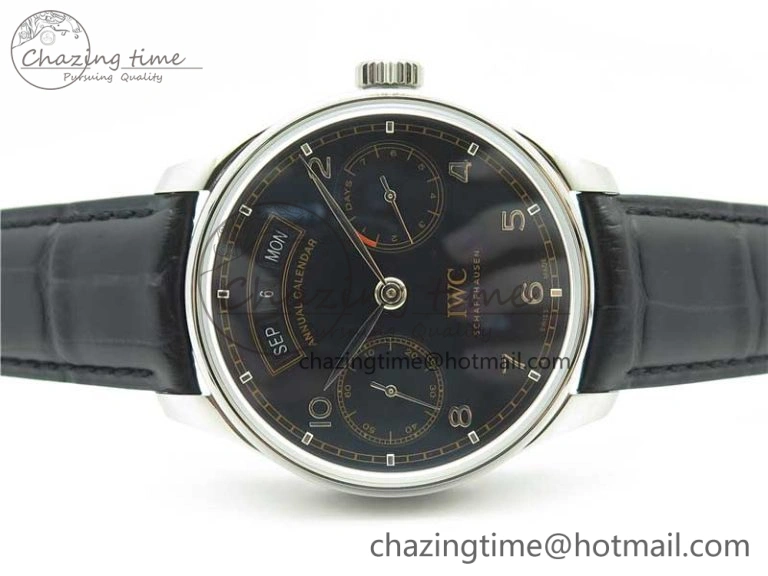 Portuguese Real PR Real Annual Calendar IW503502 ZF 1:1 Best Edition Black Dial Steel Markers on Black Leather Strap A TechFriendly 7134