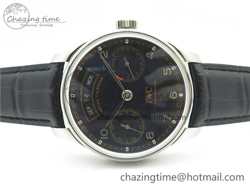 Portuguese Real PR Real Annual Calendar IW503502 ZF 1:1 Best Edition Black Dial Steel Markers on Black Leather Strap A TechFriendly 7134