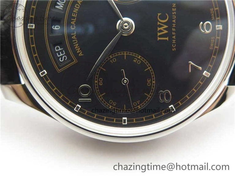 Portuguese Real PR Real Annual Calendar IW503502 ZF 1:1 Best Edition Black Dial Steel Markers on Black Leather Strap A TechFriendly 7134