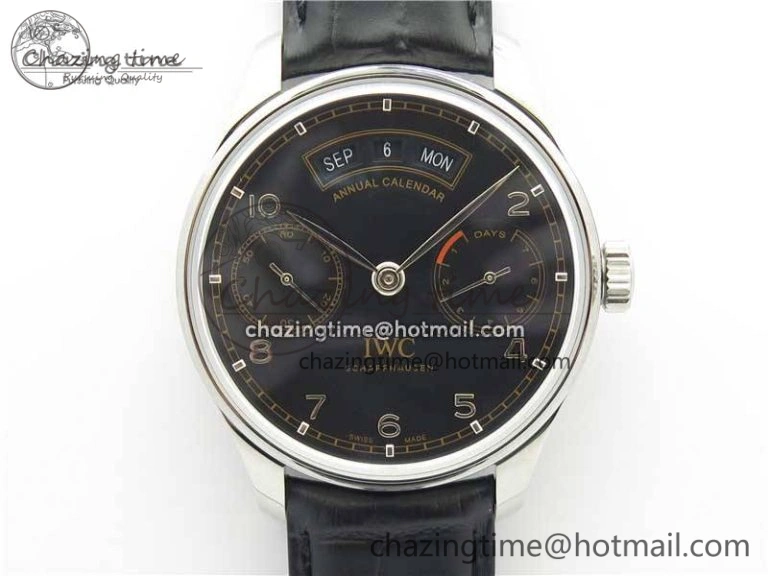 Portuguese Real PR Real Annual Calendar IW503502 ZF 1:1 Best Edition Black Dial Steel Markers on Black Leather Strap A TechFriendly 7134