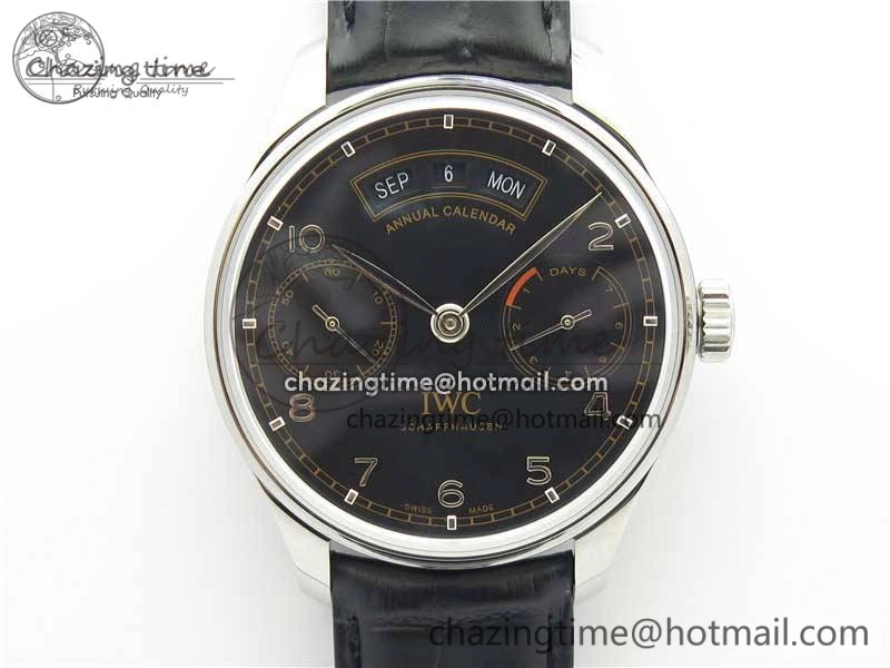 Portuguese Real PR Real Annual Calendar IW503502 ZF 1:1 Best Edition Black Dial Steel Markers on Black Leather Strap A TechFriendly 7134