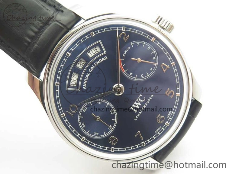 WaterResistant Portuguese Real PR Real Annual Calendar IW503502 ZF 1:1 Best Edition Blue Dial on Black Leather Strap A 7152