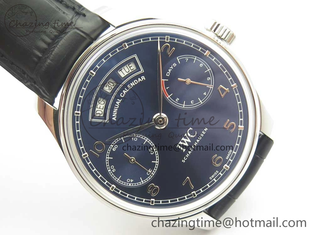WaterResistant Portuguese Real PR Real Annual Calendar IW503502 ZF 1:1 Best Edition Blue Dial on Black Leather Strap A 7152
