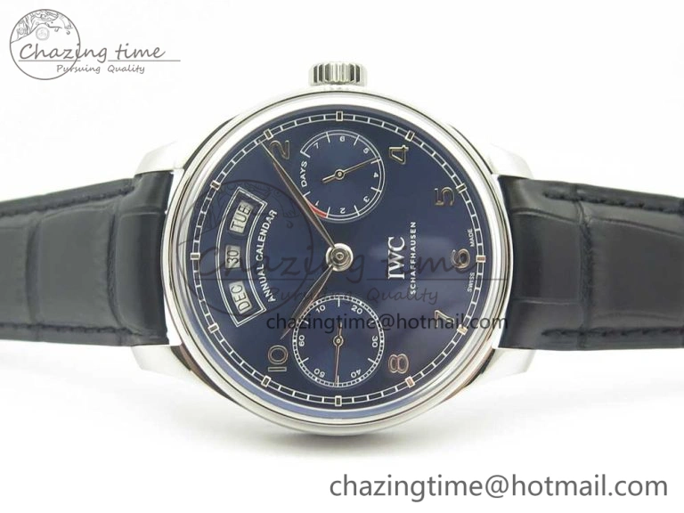 WaterResistant Portuguese Real PR Real Annual Calendar IW503502 ZF 1:1 Best Edition Blue Dial on Black Leather Strap A 7152