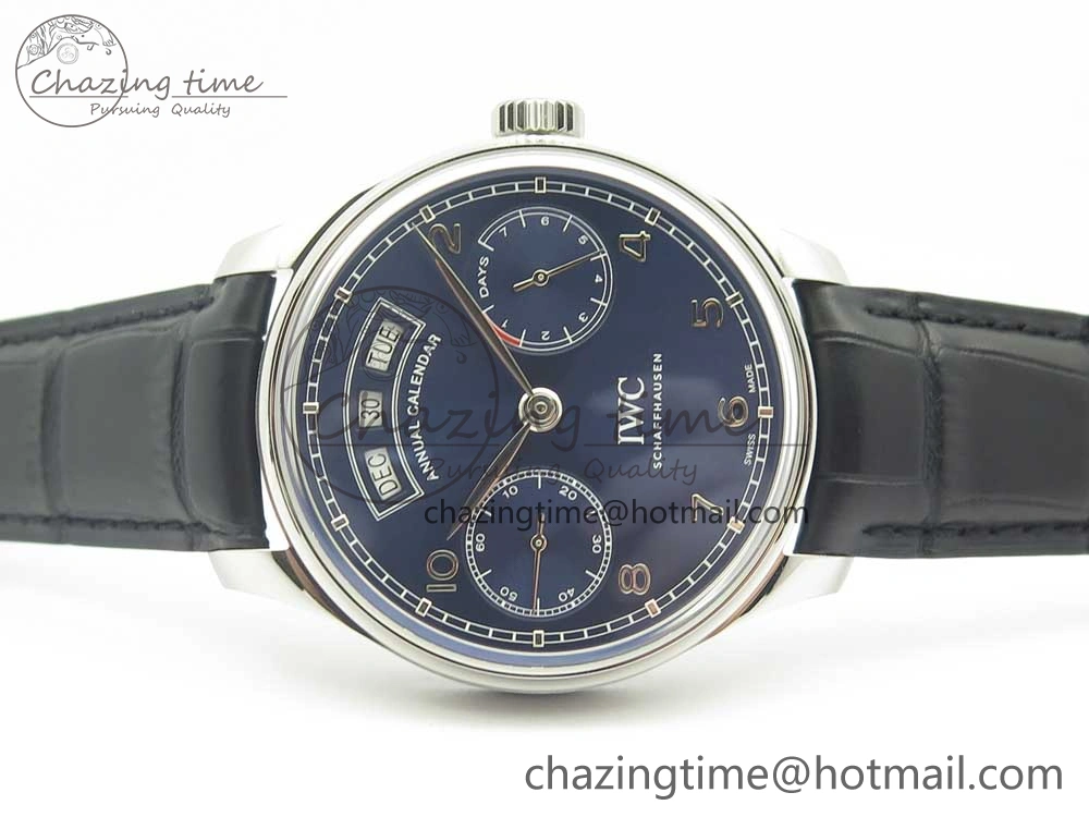WaterResistant Portuguese Real PR Real Annual Calendar IW503502 ZF 1:1 Best Edition Blue Dial on Black Leather Strap A 7152