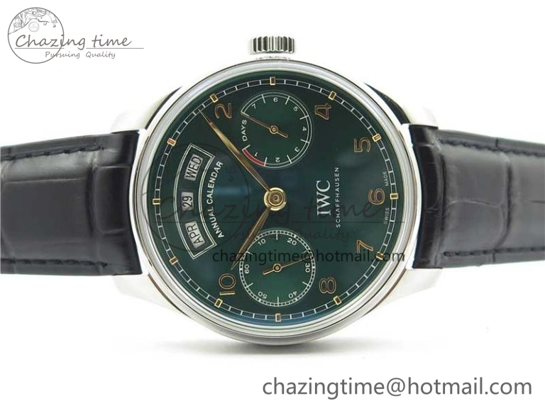 Portuguese Real PR Real Annual Calendar IW503510 ZF 1:1 Best Edition Green Dial on Black Leather Strap A Durable 7097