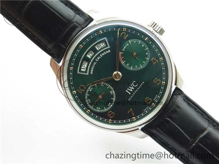 Portuguese Real PR Real Annual Calendar IW503510 ZF 1:1 Best Edition Green Dial on Black Leather Strap A Durable 7097