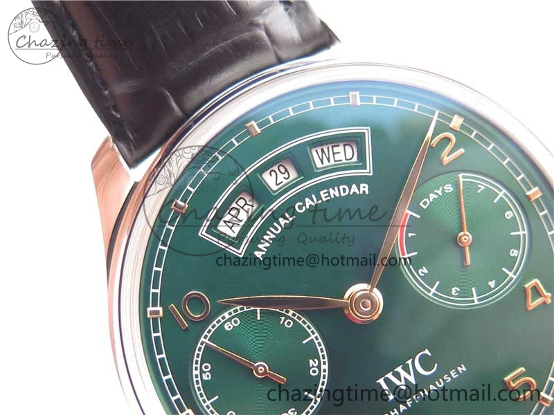 Portuguese Real PR Real Annual Calendar IW503510 ZF 1:1 Best Edition Green Dial on Black Leather Strap A Durable 7097