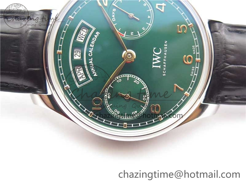 Portuguese Real PR Real Annual Calendar IW503510 ZF 1:1 Best Edition Green Dial on Black Leather Strap A Durable 7097