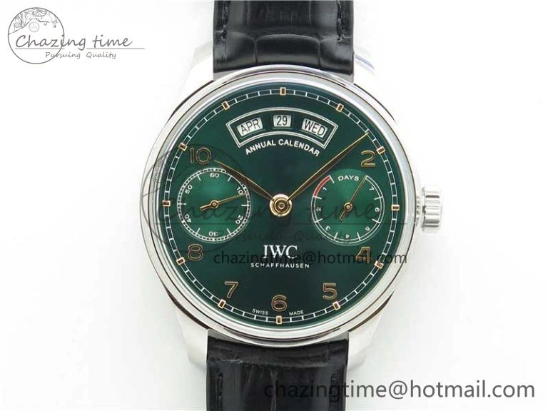 Portuguese Real PR Real Annual Calendar IW503510 ZF 1:1 Best Edition Green Dial on Black Leather Strap A Durable 7097