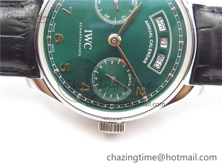 Portuguese Real PR Real Annual Calendar IW503510 ZF 1:1 Best Edition Green Dial on Black Leather Strap A Durable 7097