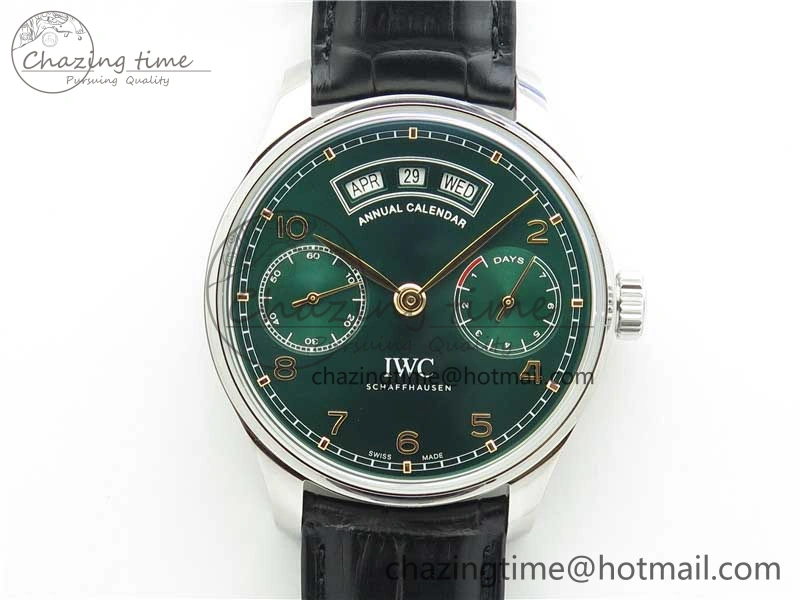Portuguese Real PR Real Annual Calendar IW503510 ZF 1:1 Best Edition Green Dial on Black Leather Strap A Durable 7097