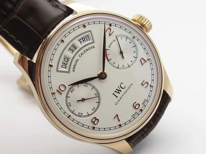 WaterResistant Portuguese Real PR Real Annual Calendar RG IW503504 YLF 1:1 Best Edition White Dial On Leather Strap A 7242