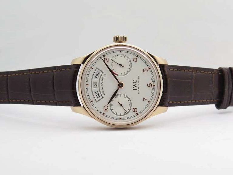 WaterResistant Portuguese Real PR Real Annual Calendar RG IW503504 YLF 1:1 Best Edition White Dial On Leather Strap A 7242