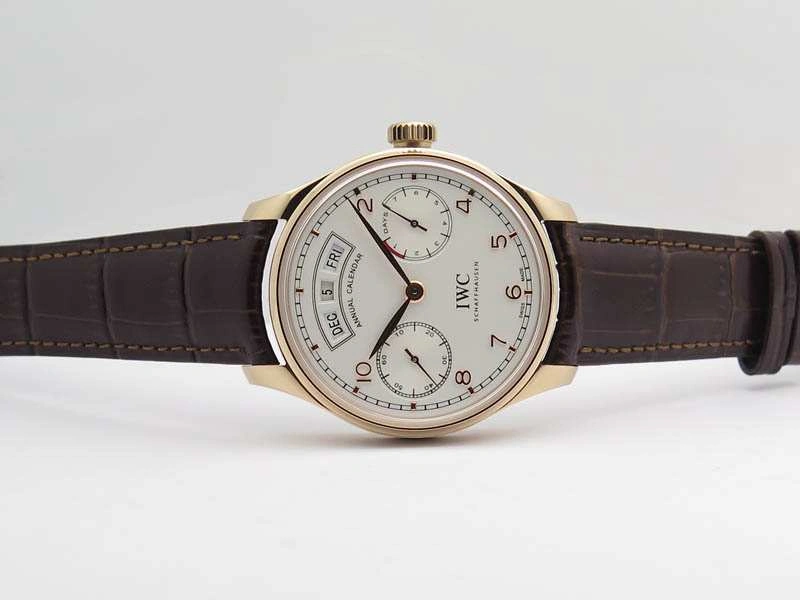 WaterResistant Portuguese Real PR Real Annual Calendar RG IW503504 YLF 1:1 Best Edition White Dial On Leather Strap A 7242