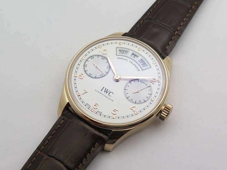 WaterResistant Portuguese Real PR Real Annual Calendar RG IW503504 YLF 1:1 Best Edition White Dial On Leather Strap A 7242