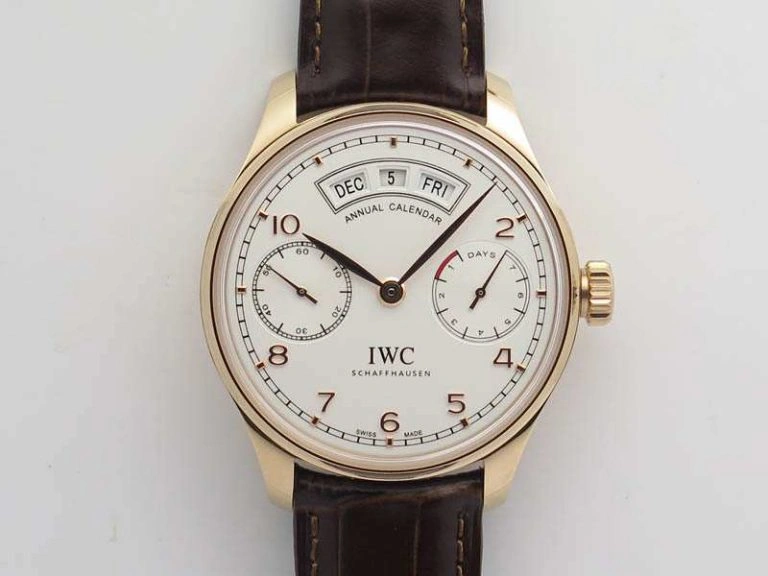 WaterResistant Portuguese Real PR Real Annual Calendar RG IW503504 YLF 1:1 Best Edition White Dial On Leather Strap A 7242