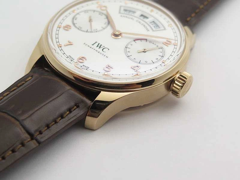 WaterResistant Portuguese Real PR Real Annual Calendar RG IW503504 YLF 1:1 Best Edition White Dial On Leather Strap A 7242