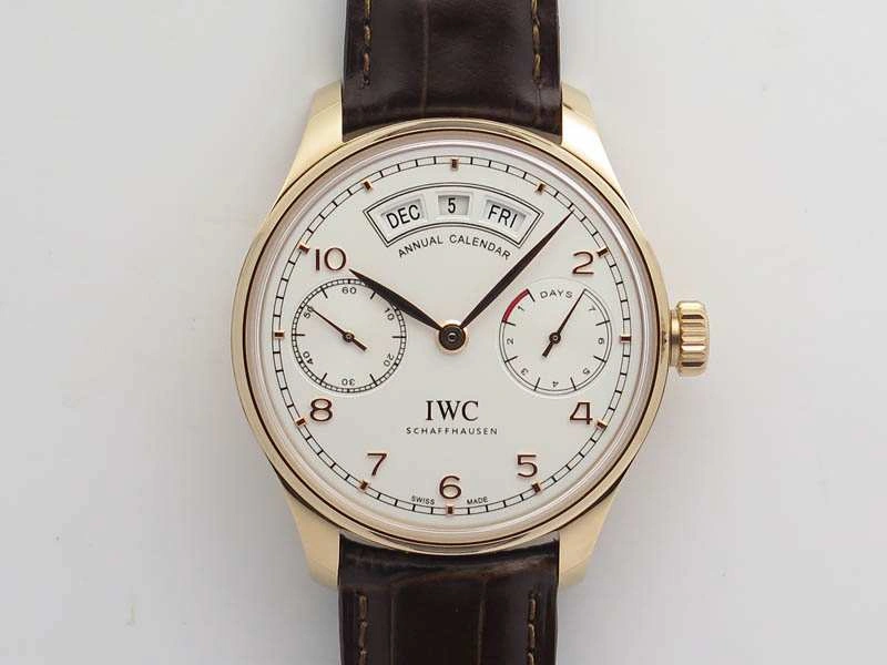 WaterResistant Portuguese Real PR Real Annual Calendar RG IW503504 YLF 1:1 Best Edition White Dial On Leather Strap A 7242