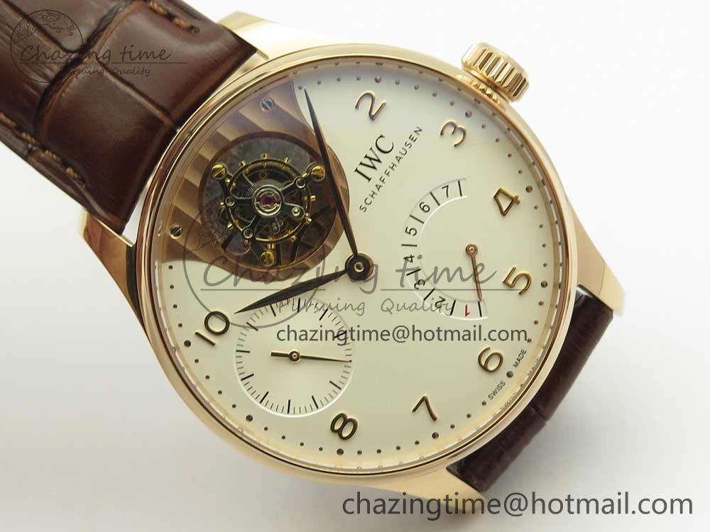 Portuguese Tourbillon IW5046 RG ZF Best Edition White Dial on Brown Leather Strap Snug 7144