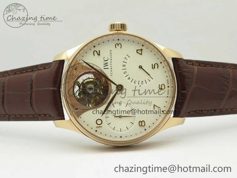 Portuguese Tourbillon IW5046 RG ZF Best Edition White Dial on Brown Leather Strap Snug 7144