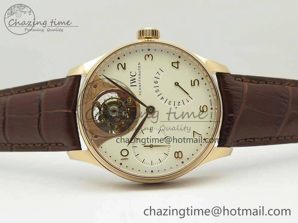 Portuguese Tourbillon IW5046 RG ZF Best Edition White Dial on Brown Leather Strap Snug 7144