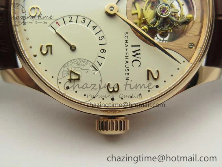 Portuguese Tourbillon IW5046 RG ZF Best Edition White Dial on Brown Leather Strap Snug 7144